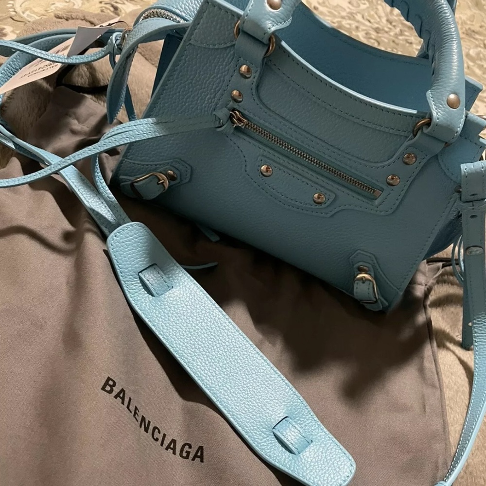 Balenciaga Mini City Bag in Light Blue Leather